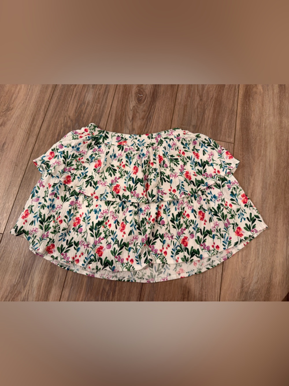 Crewcuts White Floral Tiered Skirt with Pink & Green Accents